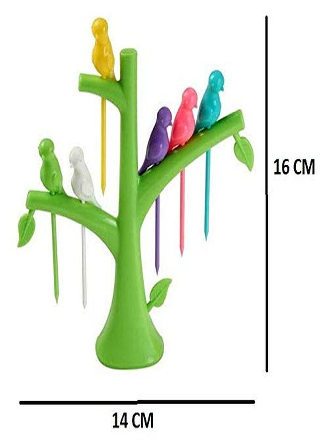 Kitchwish Creative Tree Shape Bird Fruit Fork Set - 6 Colorful Bird Forks with Stand for Snacks, Salad, and Fruits (Green) Set of 3 - Image 4